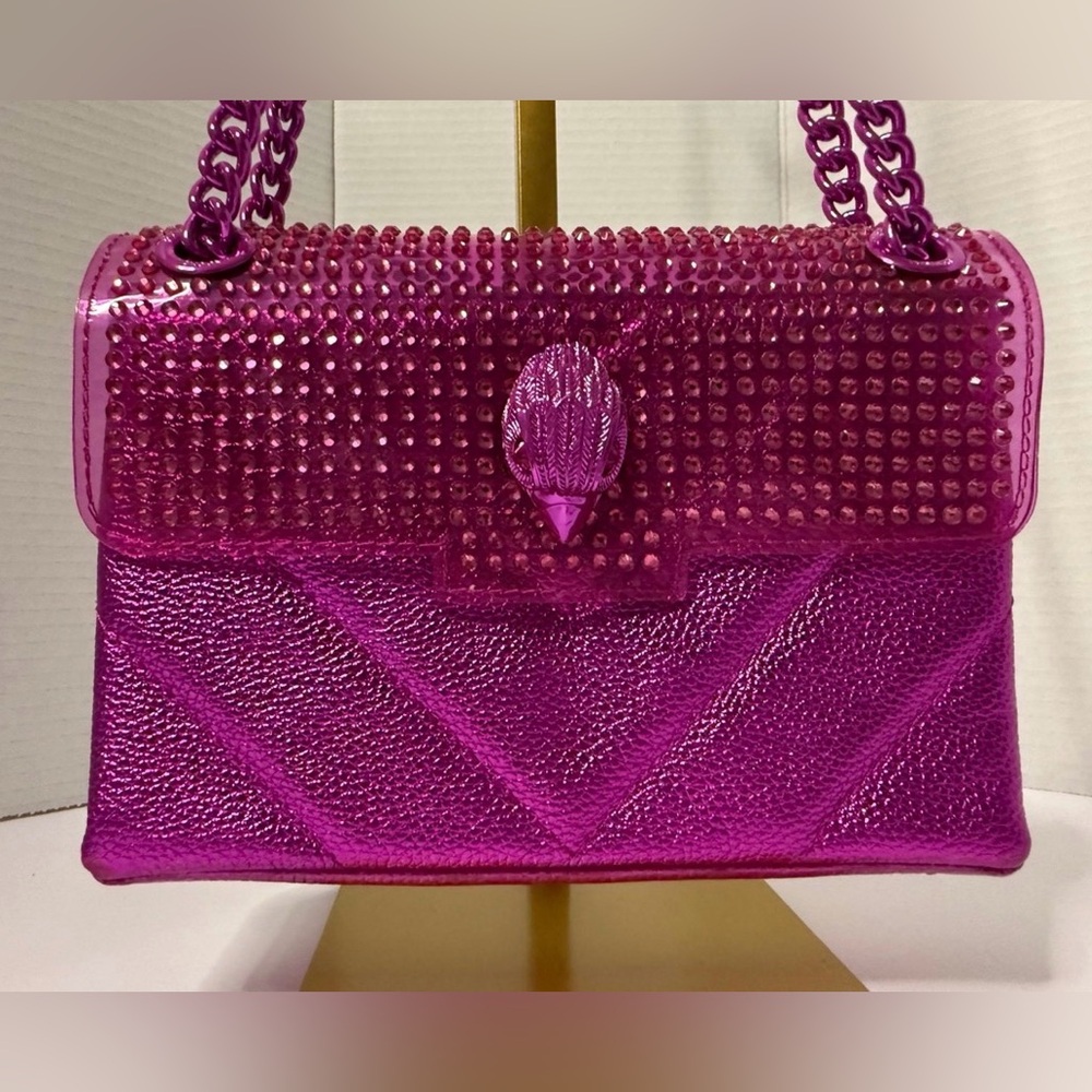 Kurt Geiger Kensington Metallic Magenta Studded Chain Shoulder Bag RARE